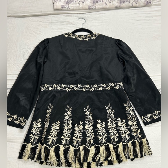 Nanette Lepore black silk & cotton blend embroidered blazer with fringe size 4 - Picture 2 of 10